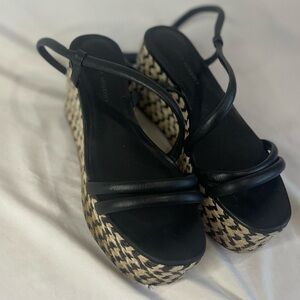 REBECCA MINKOFF Black Platform Jute Wrapped Strap Ankle Strap Josefia Wedge 8.5